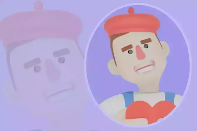 Stylized 3D Male Painter Character-Cartoon Artist Holding Heart