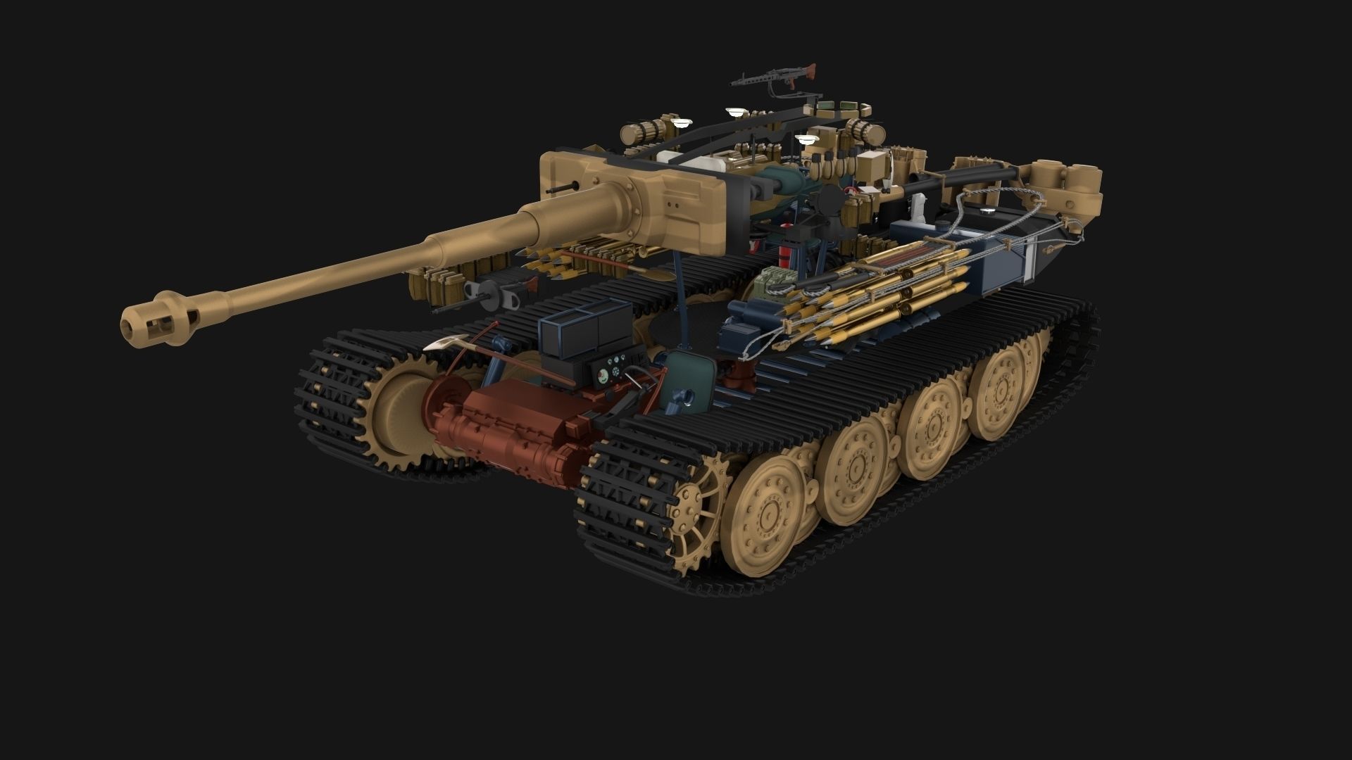 Fully built Panzer Tiger Tank Late 1944 v2 Firing 3D model_71