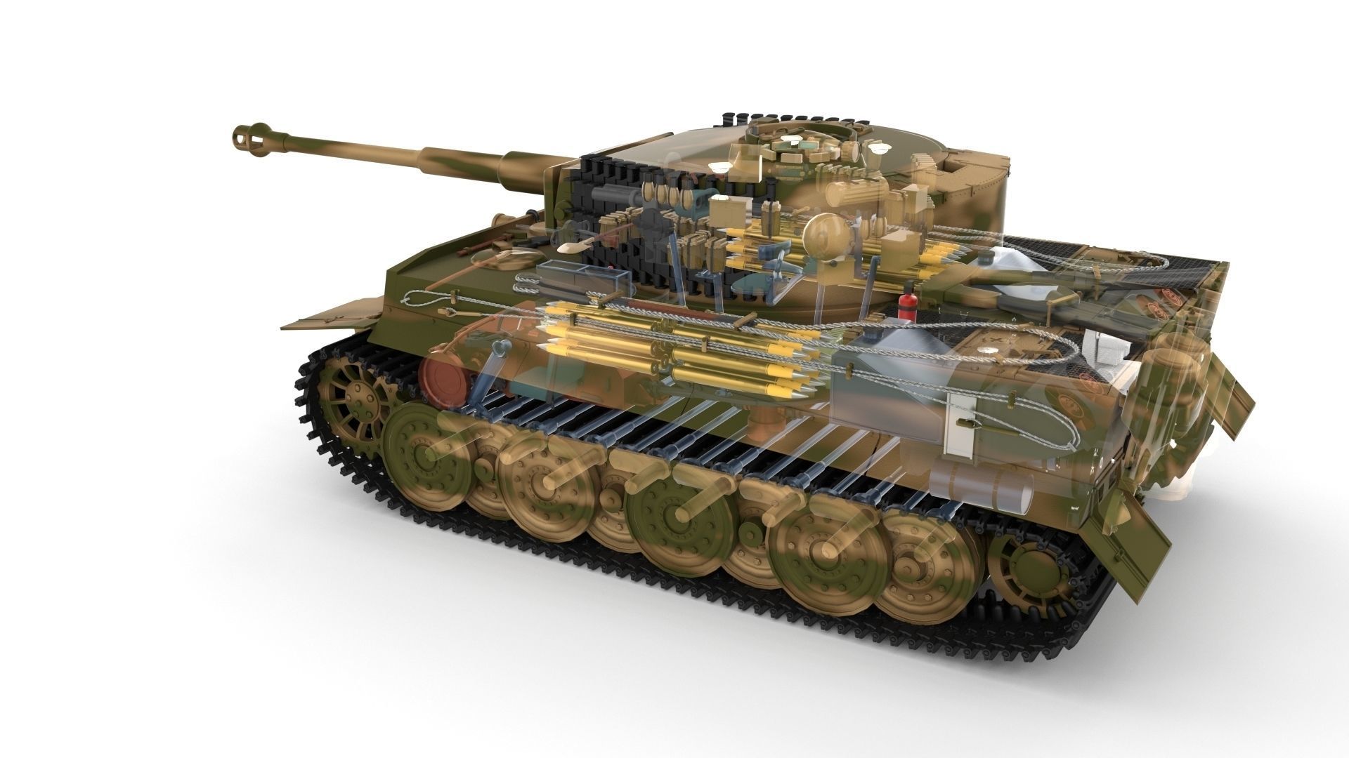 Fully built Panzer Tiger Tank Late 1944 v2 Firing 3D model_25