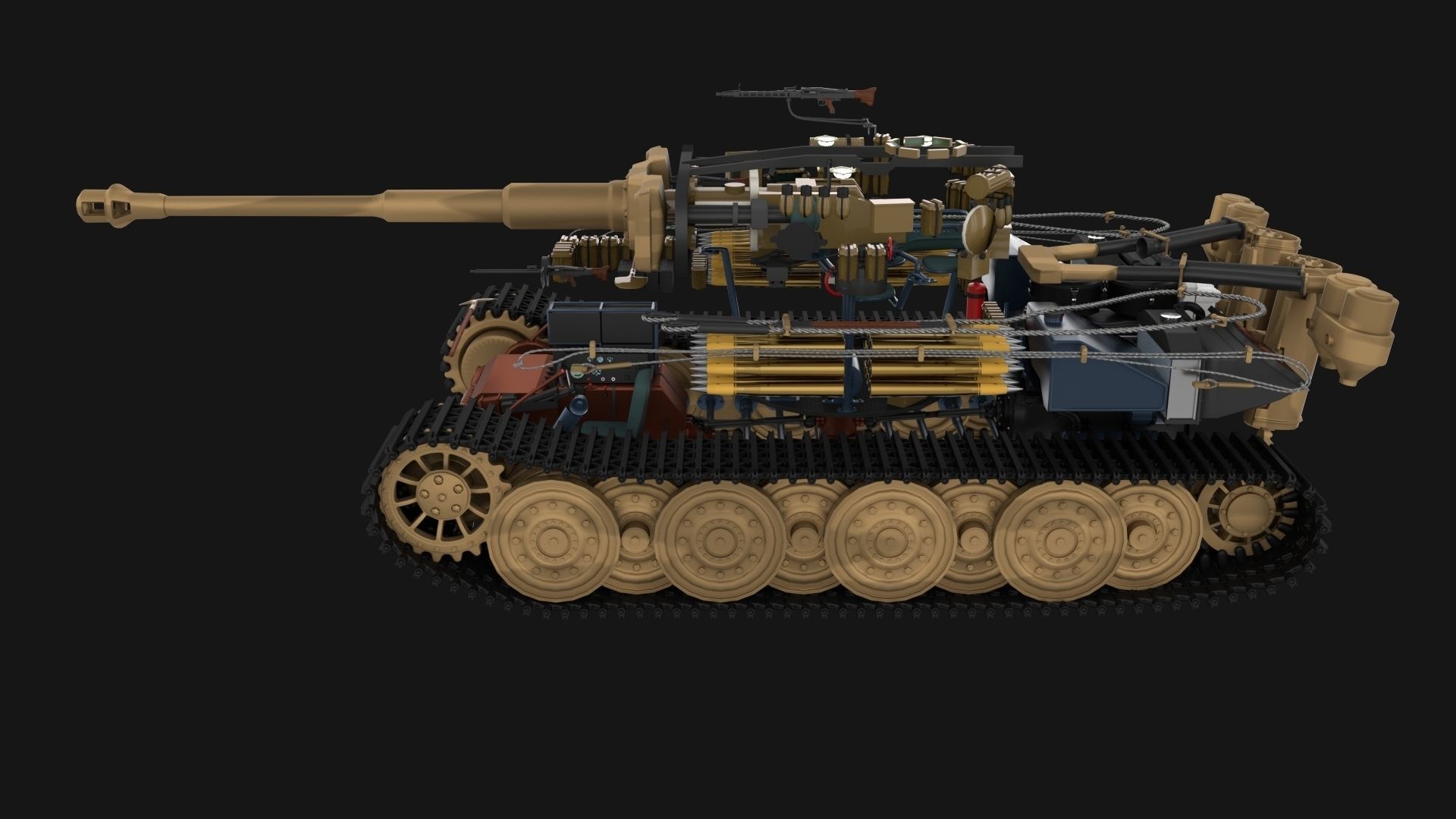 Fully built Panzer Tiger Tank Late 1944 v2 Firing 3D model_43