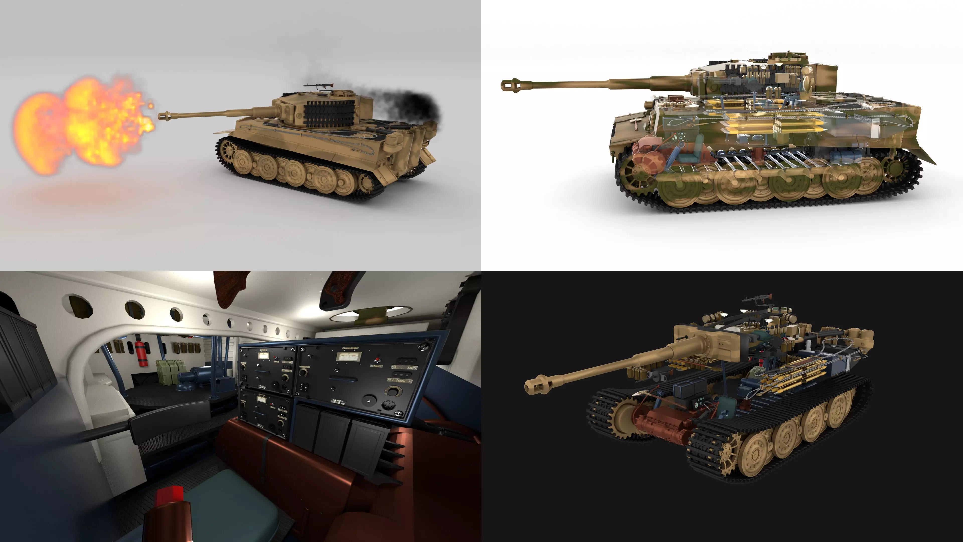 Fully built Panzer Tiger Tank Late 1944 v2 Firing 3D model_0