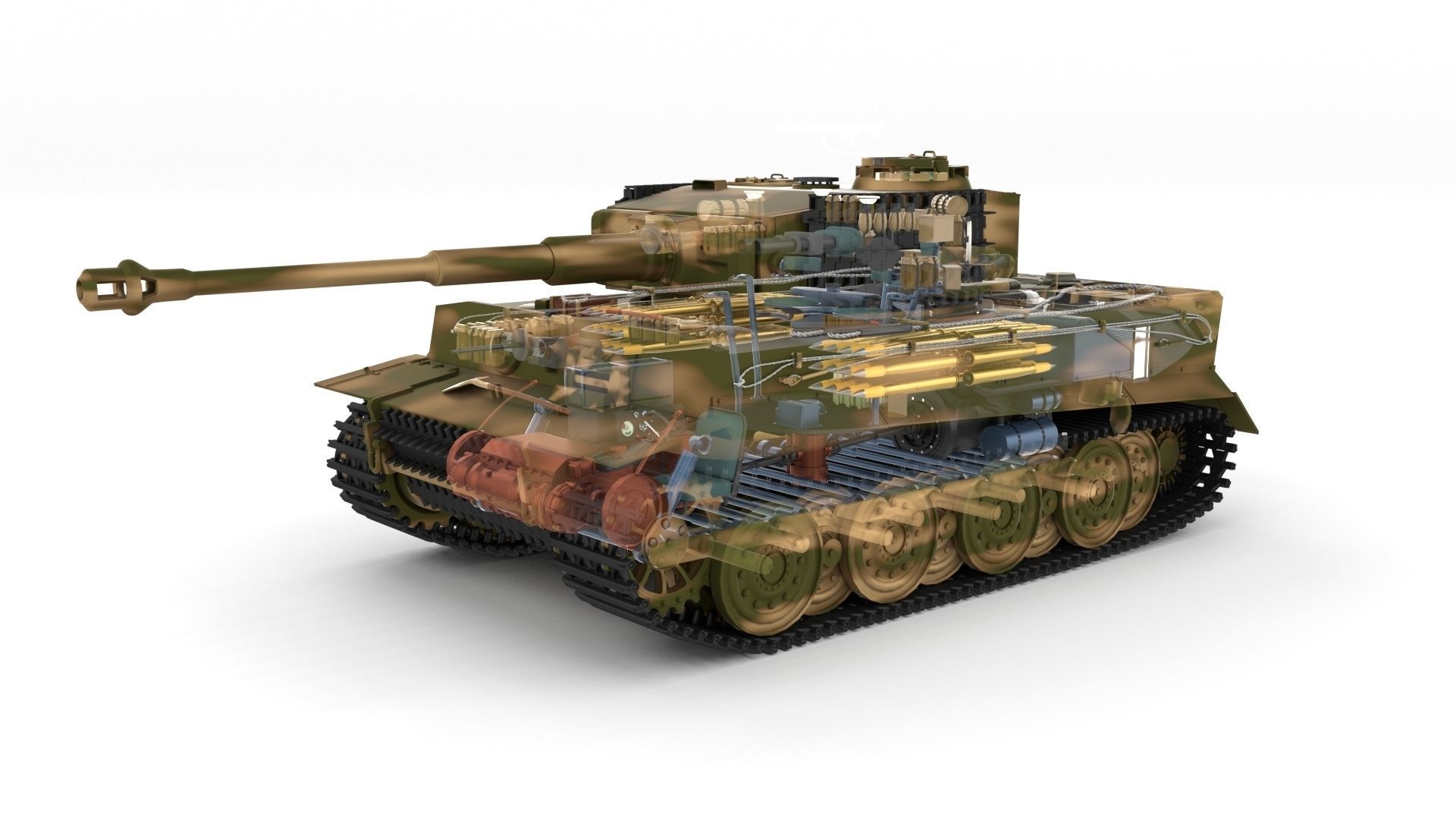 Fully built Panzer Tiger Tank Late 1944 v2 Firing 3D model_21