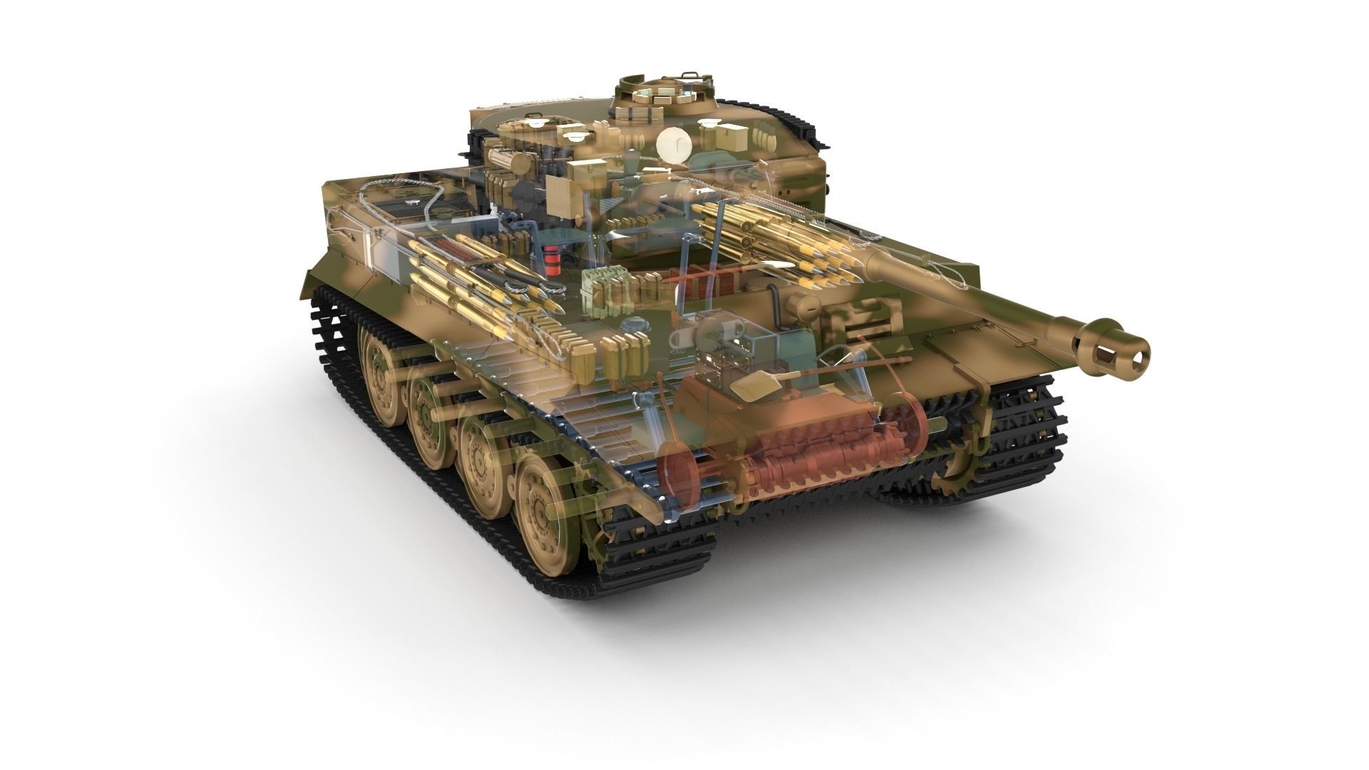 Fully built Panzer Tiger Tank Late 1944 v2 Firing 3D model_35