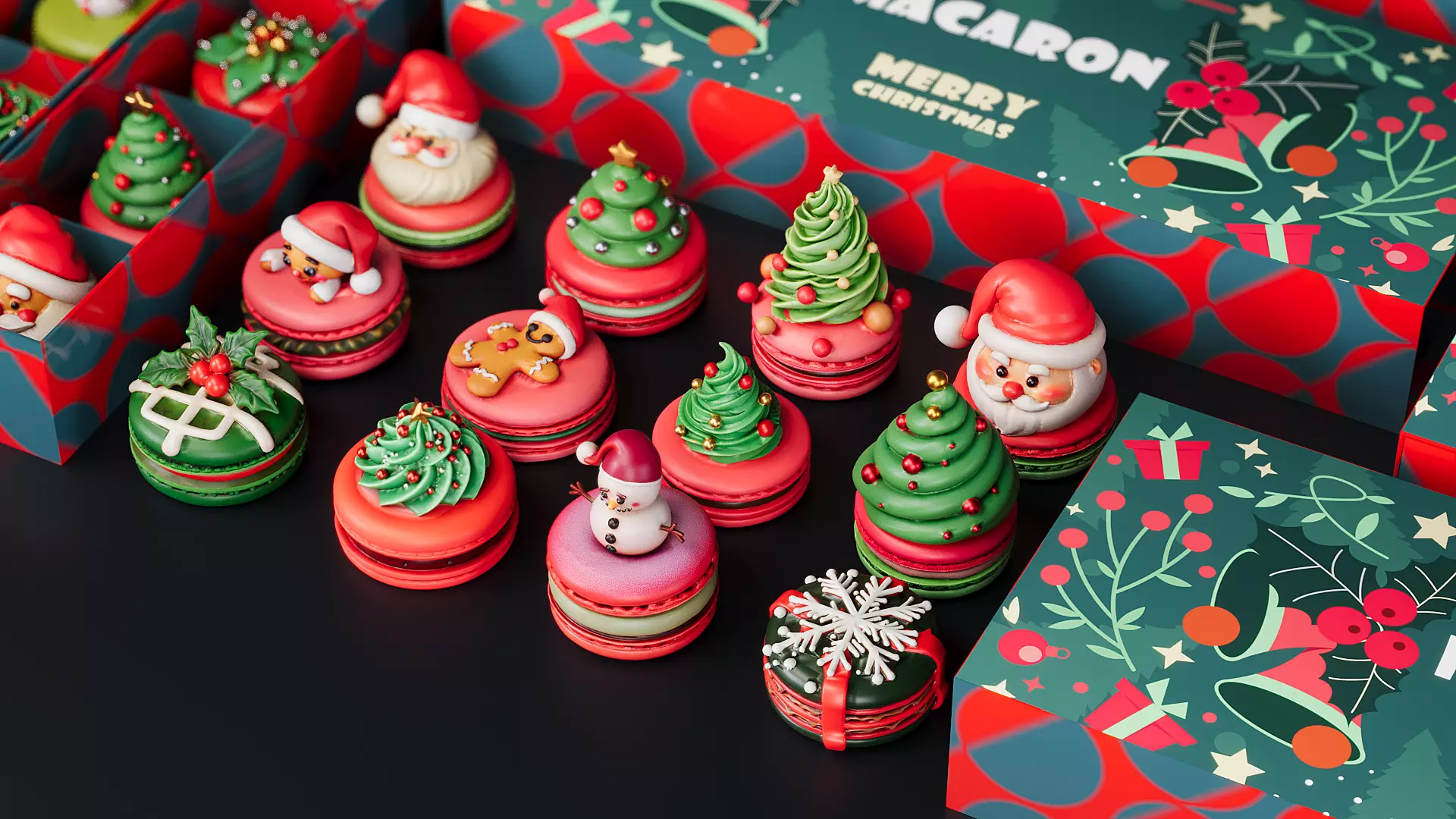 Christmas Macaron cake 3D model_4