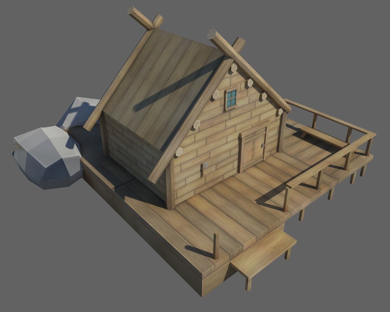 Wooden House Low-poly 3D model_1