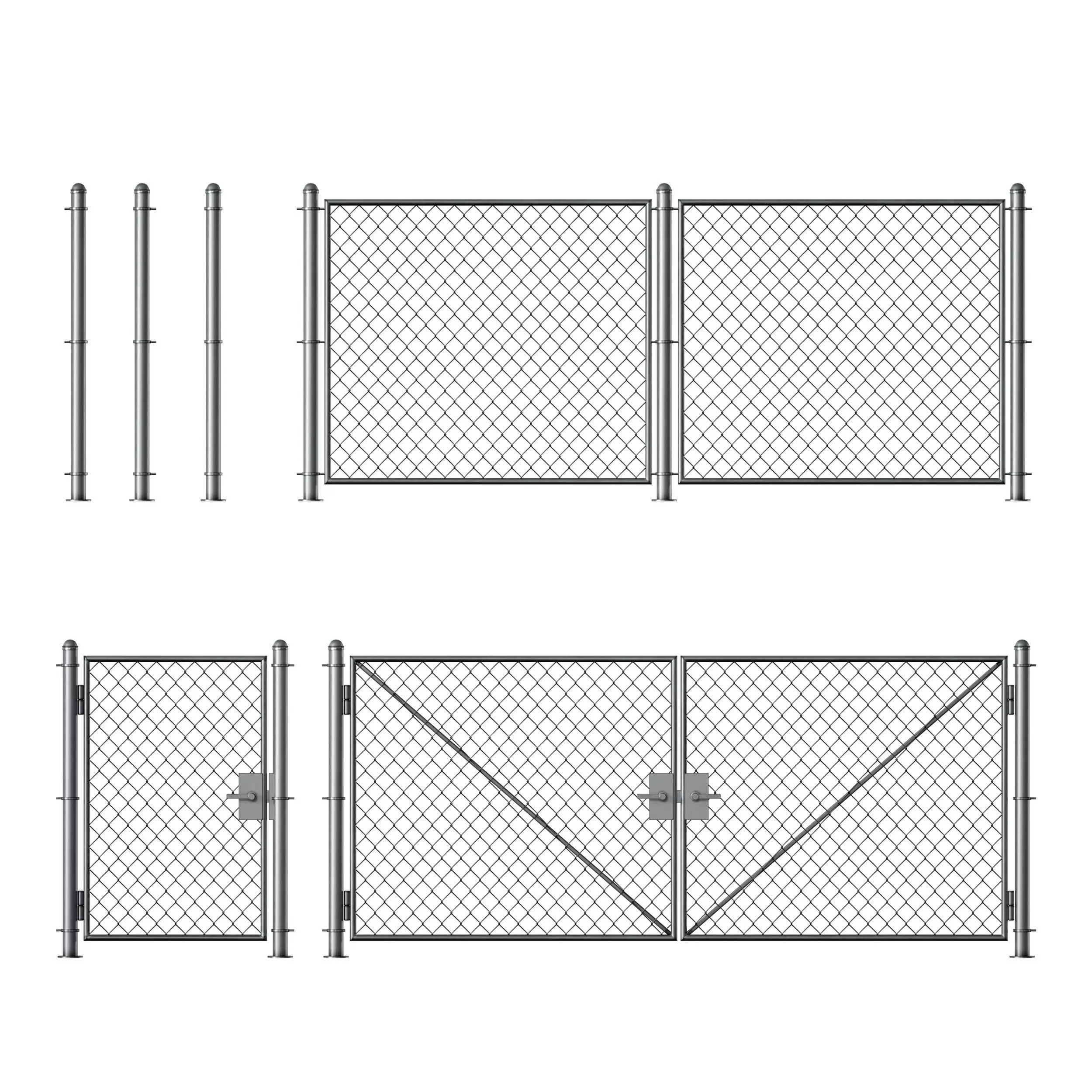 Aluminum Mesh Fence Wicket Gate Chain Link Fence 3D model_0