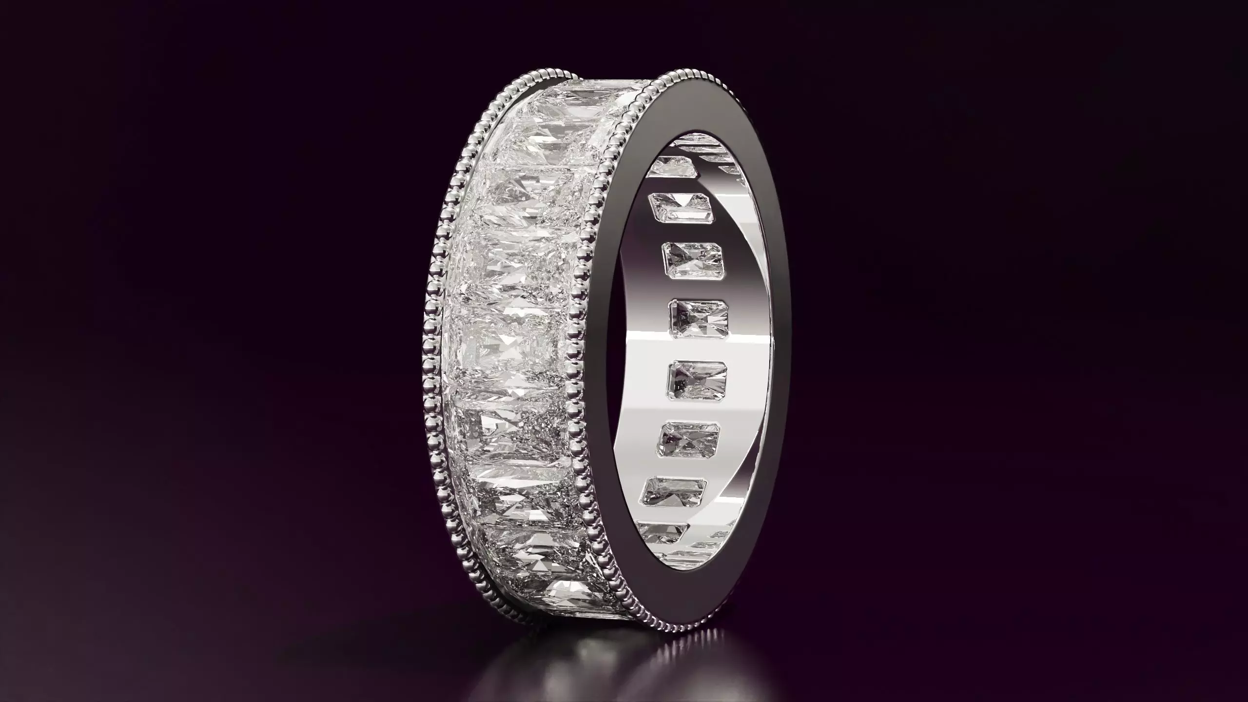 Channel Set Radiant cut eternity ring with bead N02 5565CT EU54 Free 3D print model