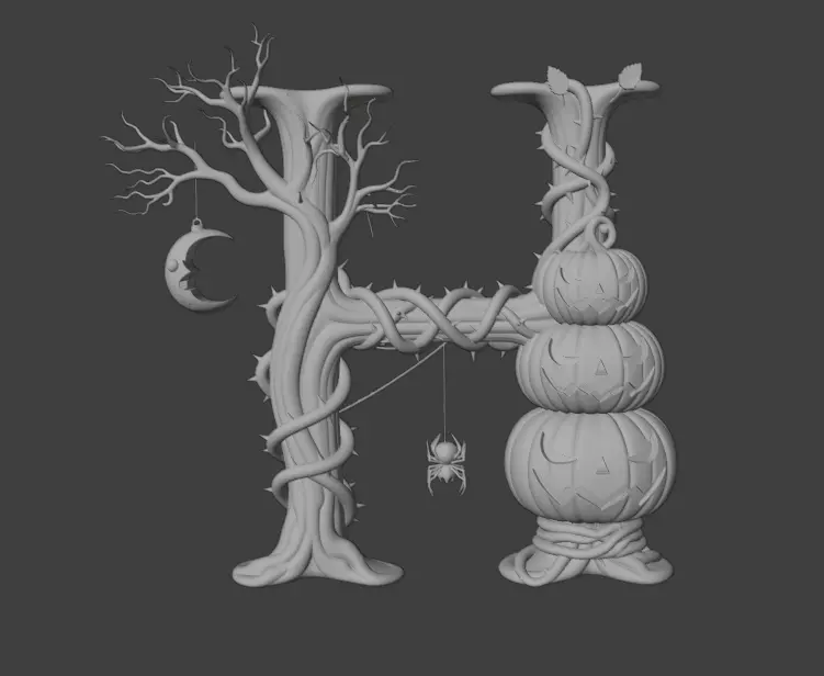 Halloween Letter H 3D Model 3D print model_2