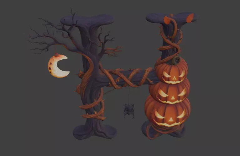 Halloween Letter H 3D Model 3D print model_4