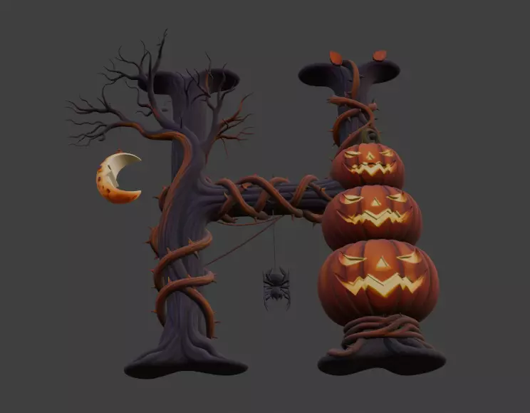 Halloween Letter H 3D Model 3D print model_3