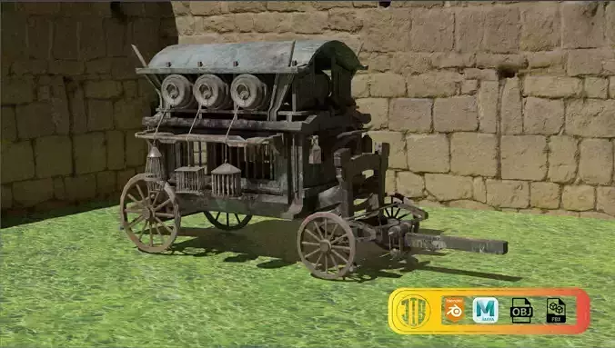 Medieval Old Carriage Low-poly 3D Model Low-poly 3D model