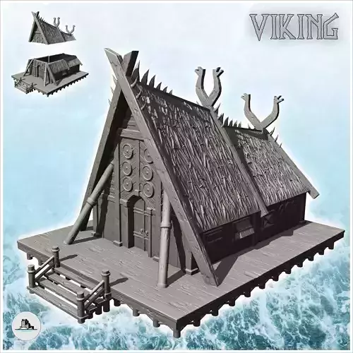 Viking house with large facade and wooden platform 13 - North No