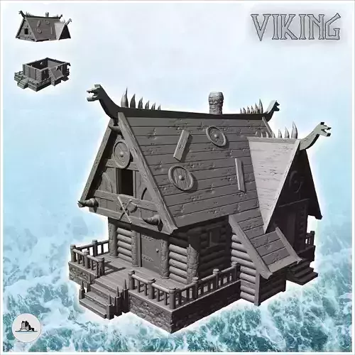 Viking log building with access stairs and fireplace 14 - North 