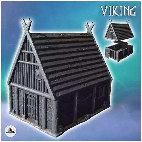 Wooden plank Viking building with shields on walls 19  - North N