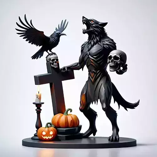 2495Werewolf Howling with Skull  Gothic 3D Model