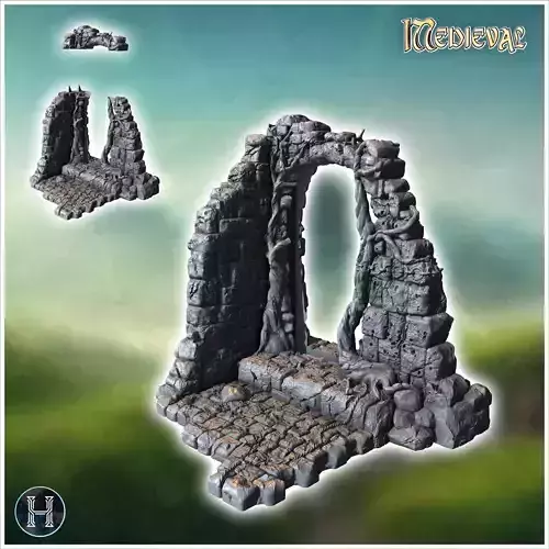 Ancient stone archway with detailed carvings and weathered steps