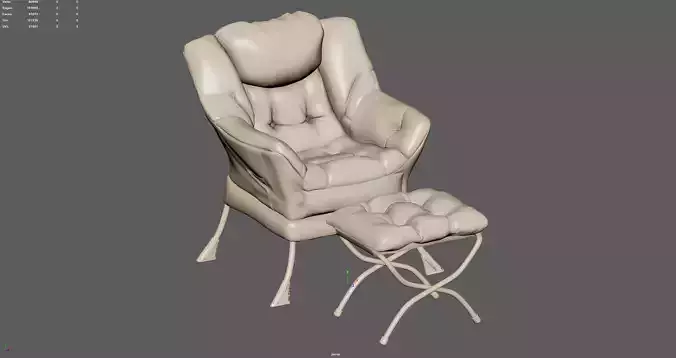 Sofa Chair with Ottoman 3D model 5