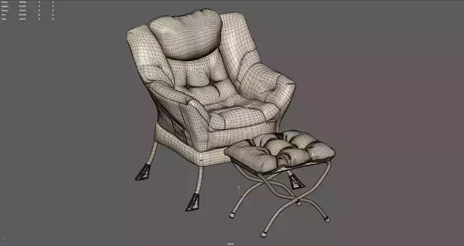 Sofa Chair with Ottoman 3D model 6