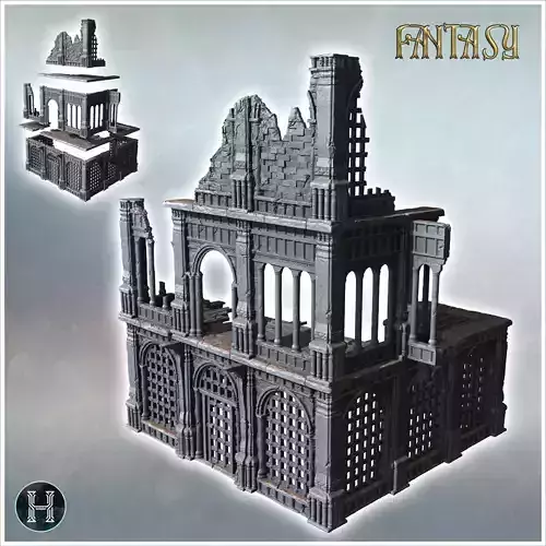 Partially destroyed gothic structure with columns and arches rev 3D print model