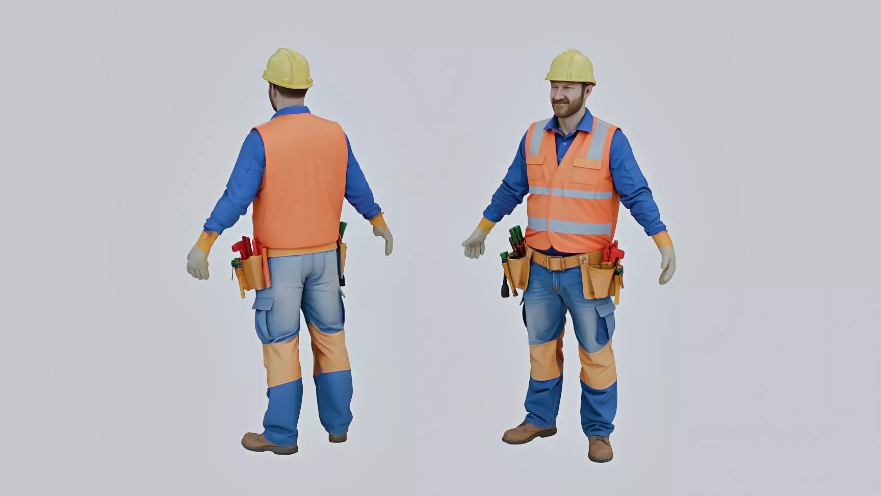 Construction Worker Rigged and Animated 3D Character Low-poly 3D model_2