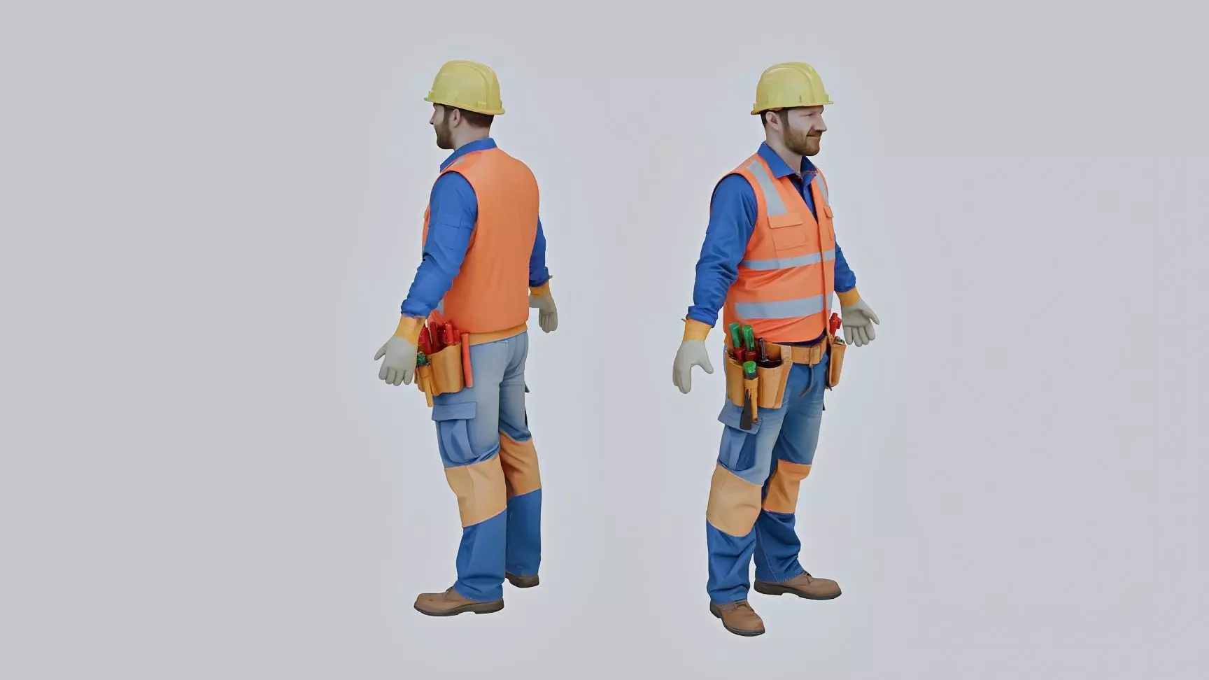 Construction Worker Rigged and Animated 3D Character Low-poly 3D model_1