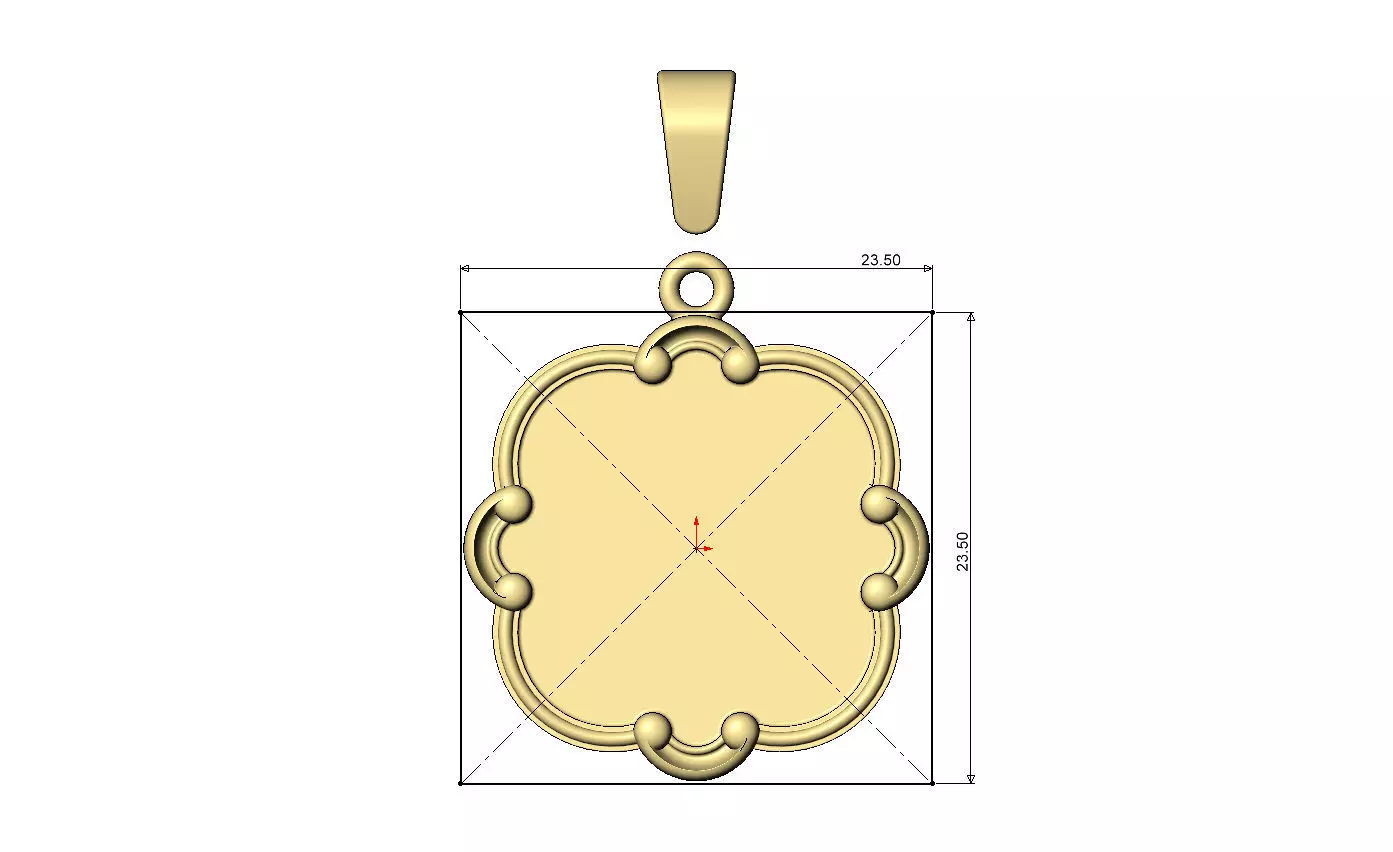 Rounded square carved scroll engravable pendant charm with bail 3D print model_6