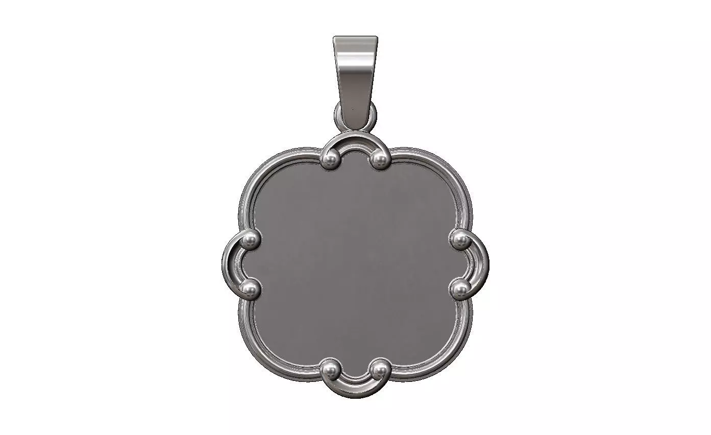 Rounded square carved scroll engravable pendant charm with bail 3D print model_9