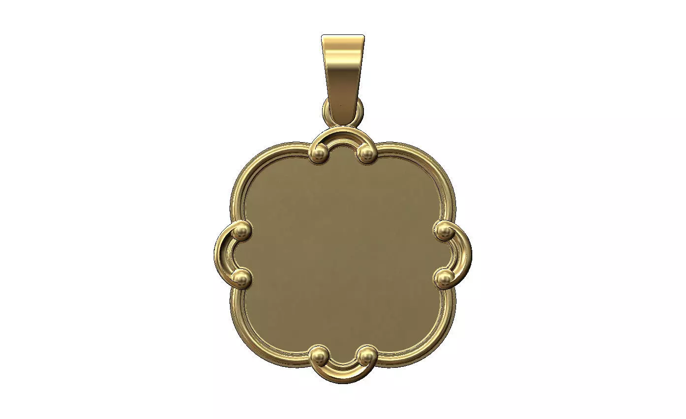 Rounded square carved scroll engravable pendant charm with bail 3D print model_1
