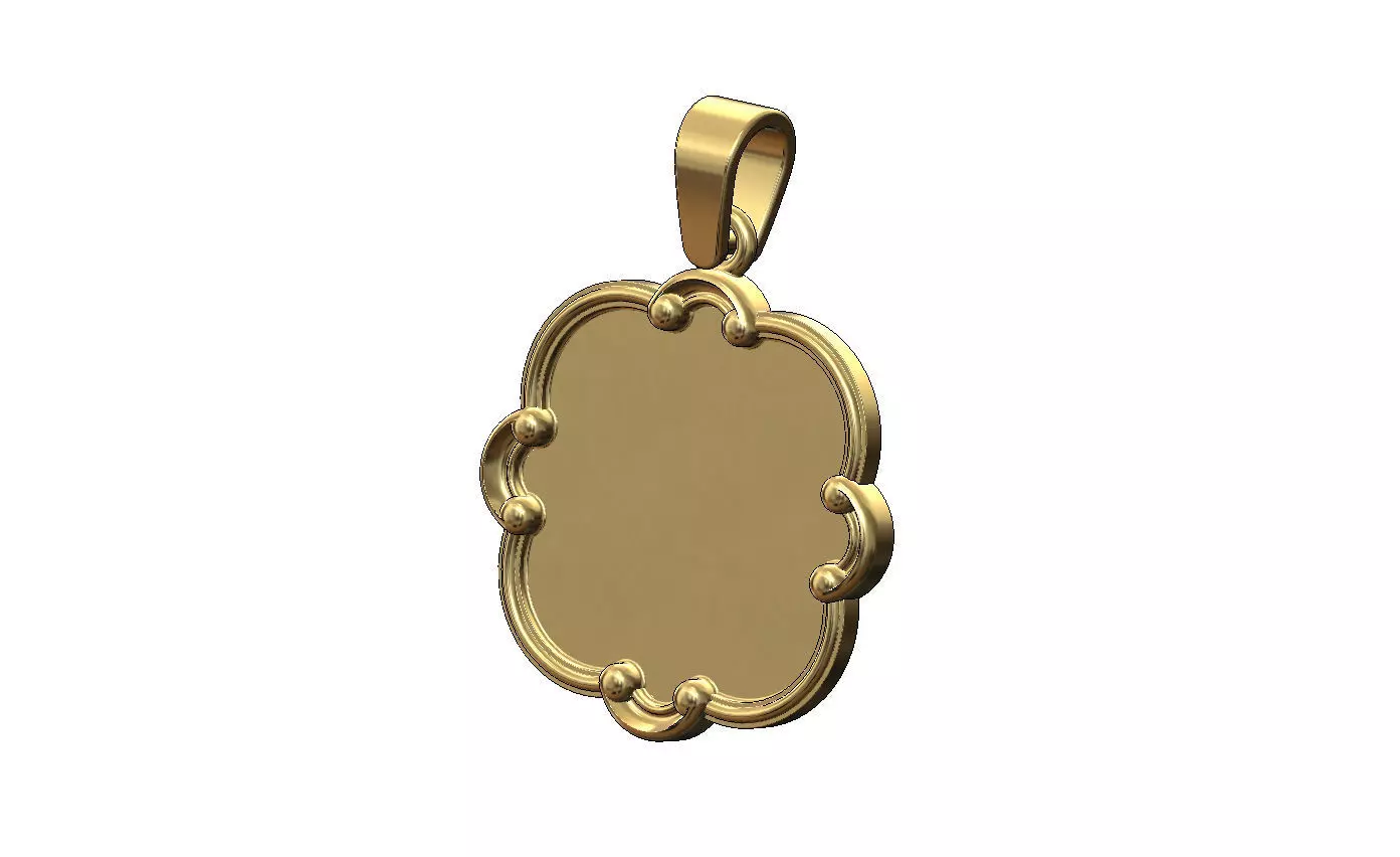 Rounded square carved scroll engravable pendant charm with bail 3D print model_0