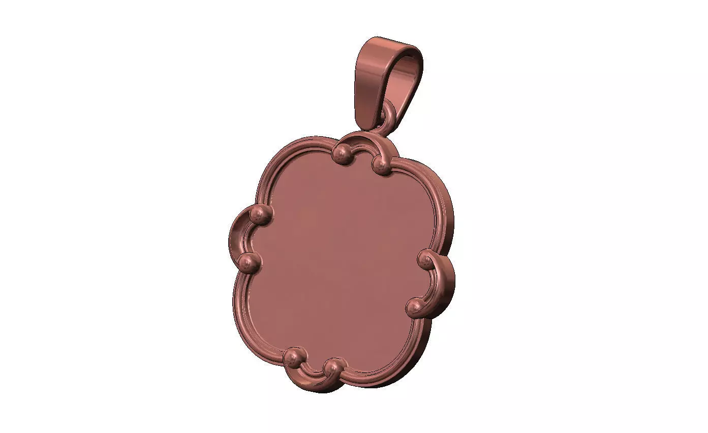 Rounded square carved scroll engravable pendant charm with bail 3D print model_10