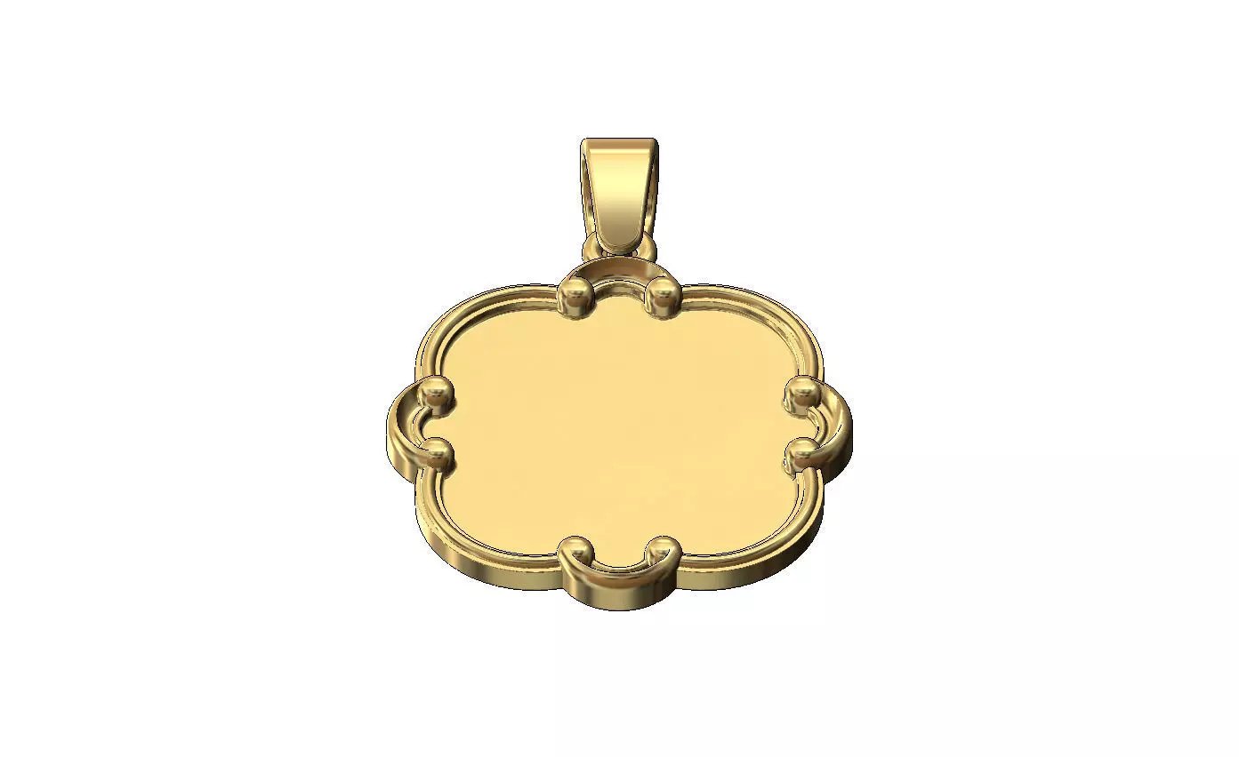 Rounded square carved scroll engravable pendant charm with bail 3D print model_2