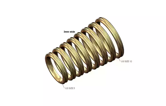 3mm wide grooved comfort fit wedding band US sizes 5to12 3D print model