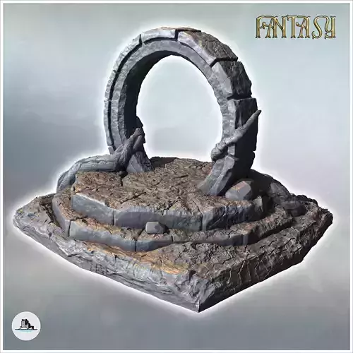 Magic stone gate with tree roots on stepped platform 3 - Medieva 3D print model