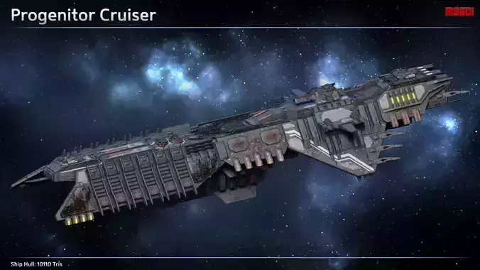 Spaceship Progenitor Cruiser Low-poly 3D model