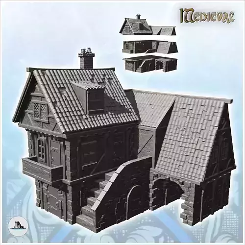 Large medieval house with stairs and archway 1 - Medieval Gothic 3D print model