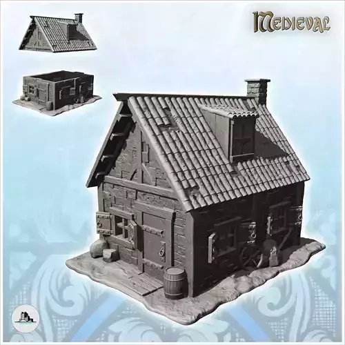 Medieval house with tiled roof floor window and accessories 3 - 
