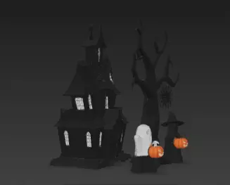 Dark Black Happy Halloween House 3D Model with Spooky Elements 3D print model_4