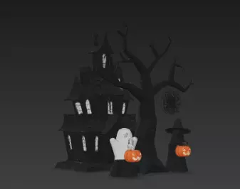 Dark Black Happy Halloween House 3D Model with Spooky Elements 3D print model_3