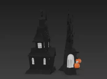 Dark Black Happy Halloween House 3D Model with Spooky Elements 3D print model_5