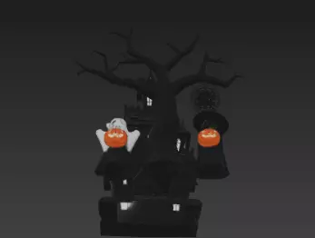 Dark Black Happy Halloween House 3D Model with Spooky Elements 3D print model_16