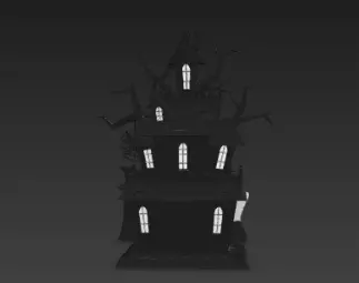 Dark Black Happy Halloween House 3D Model with Spooky Elements 3D print model_8