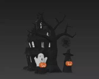 Dark Black Happy Halloween House 3D Model with Spooky Elements 3D print model_2