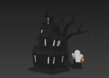 Dark Black Happy Halloween House 3D Model with Spooky Elements 3D print model_7