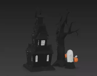 Dark Black Happy Halloween House 3D Model with Spooky Elements 3D print model_6