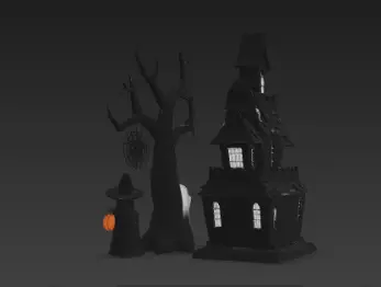 Dark Black Happy Halloween House 3D Model with Spooky Elements 3D print model_10