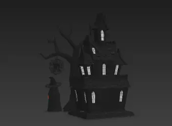 Dark Black Happy Halloween House 3D Model with Spooky Elements 3D print model_9