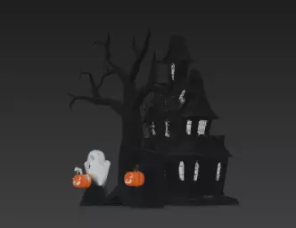 Dark Black Happy Halloween House 3D Model with Spooky Elements 3D print model_11