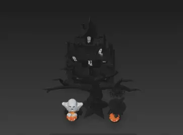 Dark Black Happy Halloween House 3D Model with Spooky Elements 3D print model_13