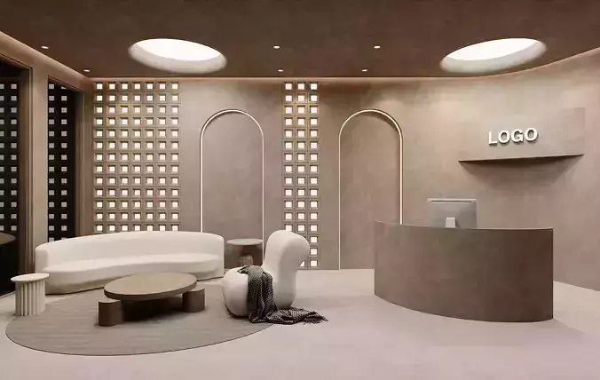 Creamy Japandi  Reception Area Interior