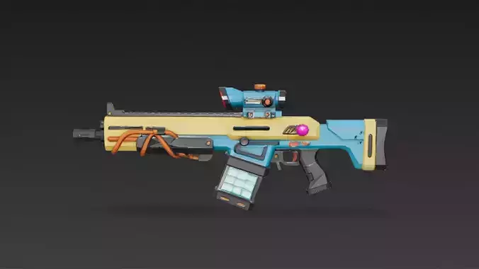 Cartoon Cyber Yellow Blue Rifle 3D Model PBR